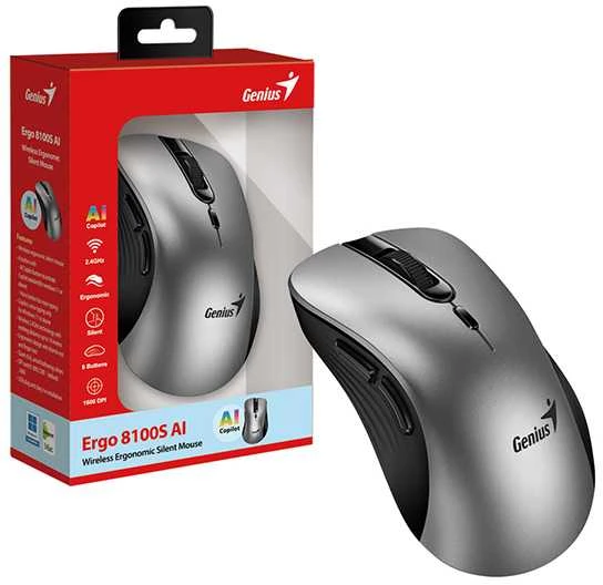 Genius Ergo 8100S AI Bevielė pelė, sidabrinė ir-juoda, 1600DPI