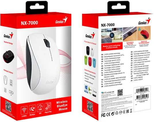 Pelė Genius NX-7000/Biuro/Optinis/1200 DPI/Belaidis USB/Baltas