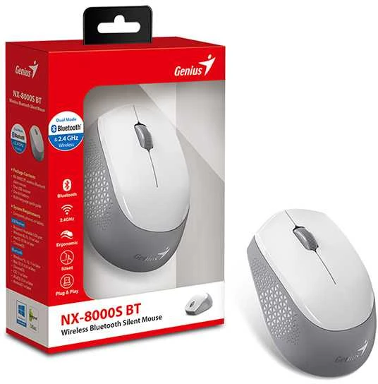 Genius NX-8000S BT Bevielė pelė, balta ir-pilka, 1200DPI