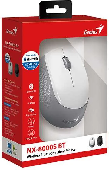 Genius NX-8000S BT Bevielė pelė, balta ir-pilka, 1200DPI