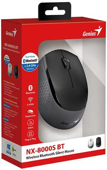 Genius NX-8000S BT Bevielė pelė, juoda-pilka, 1200DPI