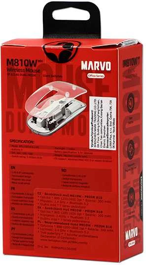Marvo PRISM B10 Baltas Bevielė pelė, balta, 1600DPI