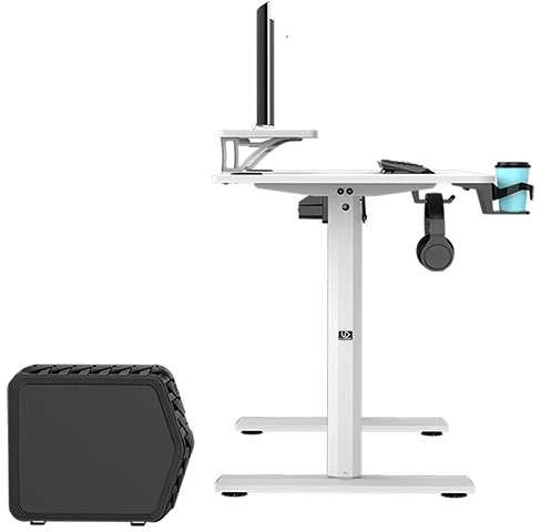 ULTRADESK HIGHLANDER Baltas Biurko su elektryczną regulacją aukščio su laikikliu ausinės i kable 120X60 cm, balta