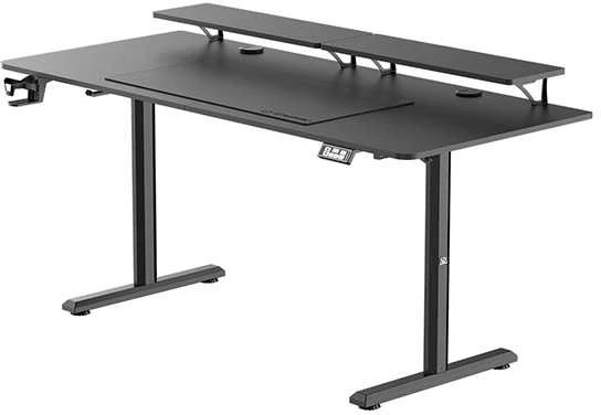 ULTRADESK HIGHLANDER XXL Juodas Biurko su elektryczną regulacją aukščio su laikikliu ausinės i kable 160X70 cm, juoda