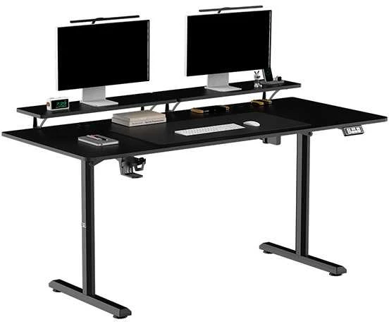 ULTRADESK HIGHLANDER XXL Juodas Biurko su elektryczną regulacją aukščio su laikikliu ausinės i kable 160X70 cm, juoda