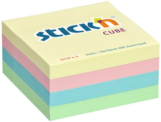 Stickxb4N Lipnūs lapeliai Stick´N 21013, 76x76mm, 400 lapelių, įvairių pastelinių spalvų