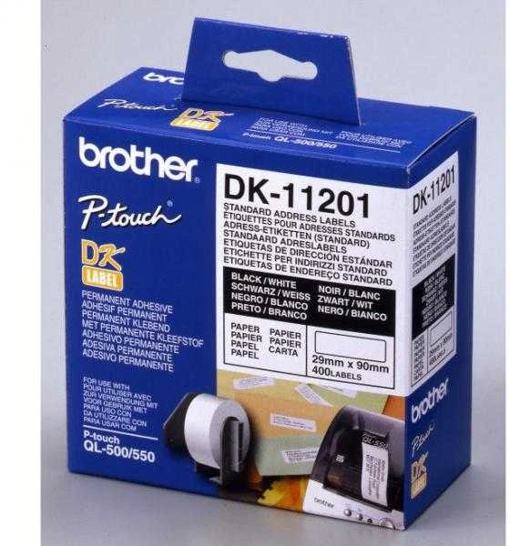 Brother Brolis | DK-11201 standartinės adresų etiketės | Juodas, Baltas | DK | 29mm x 90mm