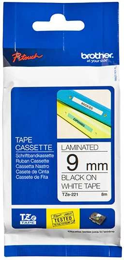 Brother | TZe-221 Laminated Tape | Juodas on Baltas | TZe | 8 m | 9 cm