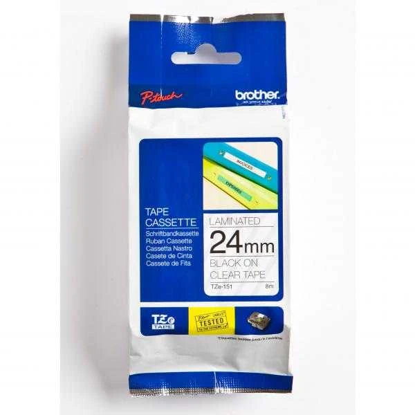 Brother Brolis | TZE-151 laminuota juosta | Juodas ant Clear | TZe | 8 m | 2,4 cm
