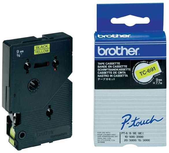 Brother P-touch TC 691;geltona/juoda (9 mm)