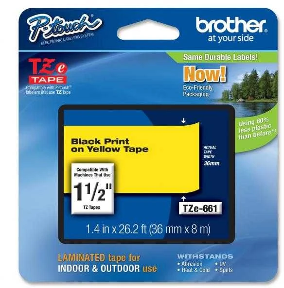 Brother | TZe-661 Laminated Tape | Juodas on Geltona | TZe | 8 m | 3.6 cm