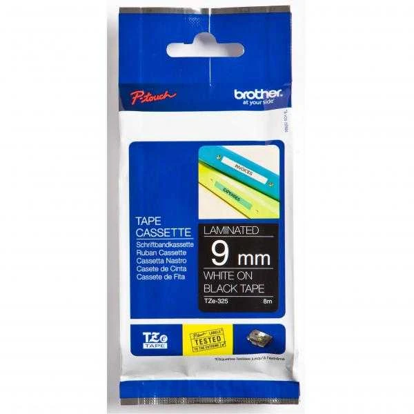 Brother | TZe-325 Laminated Tape | Baltas on Juodas | TZe | 8 m | 9 cm