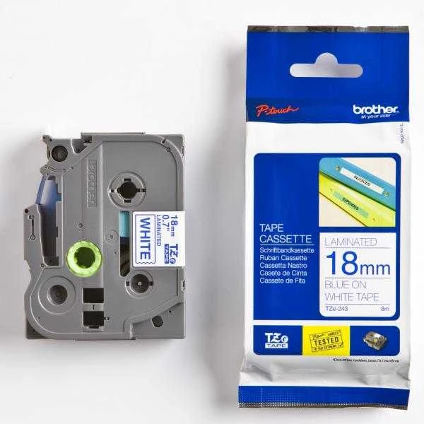 Brother TZE-243 Laminated Tape Mėlyna on Baltas, TZe, 8 m, 1.8 cm
