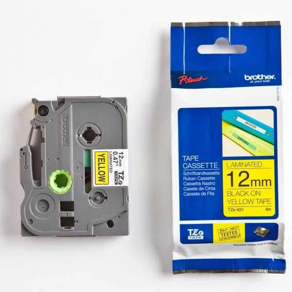 Brother | TZe-631 Laminated Tape | Juodas on Geltona | TZe | 8 m | 1.2 cm