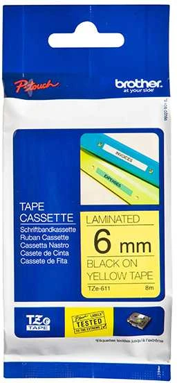 Brother | TZe-611 Laminated Tape | Juodas on Geltona | TZe | 8 m | 6 cm