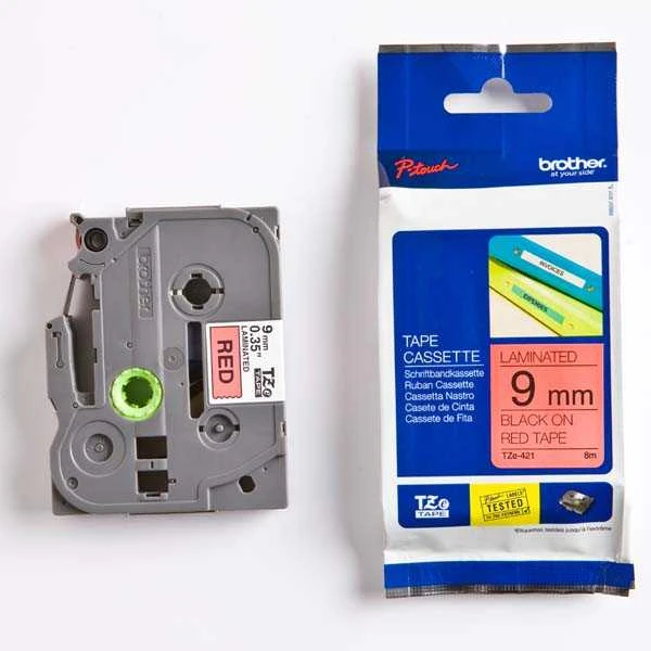 Brother | TZe-421 Laminated Tape | Juodas on Raudona | TZe | 8 m | 9 cm