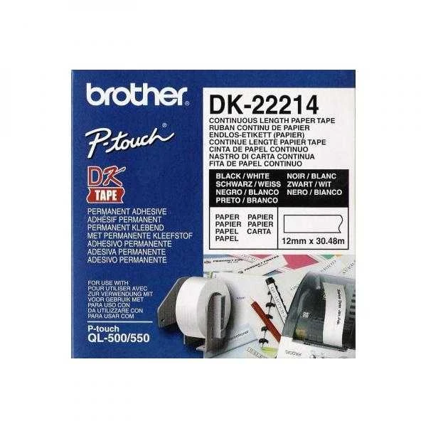 Brother Brolis | DK-22214 Nepertraukiamo ilgio popierinė etiketė | Juodas, Baltas | DK | 12 mm | 30,5 m
