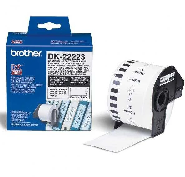Brother Brolis | DK-22223 ištisinio ilgio popierinė etiketė | Baltas | DK | 50 mm | 30,48 m