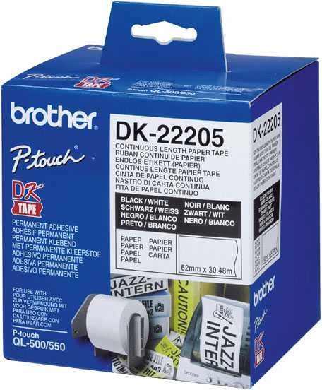 Brother Brolis | DK-22205 ištisinio ilgio popierinė etiketė | Baltas | DK | 30,5 m