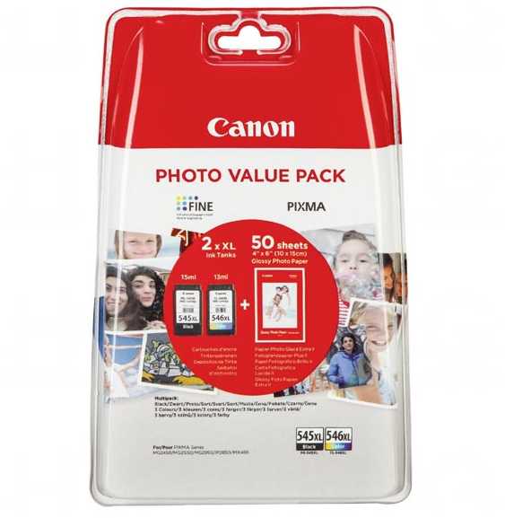 Canon PG-545XL/CL546XL rašalo kasetės, + GP501 10x15 foto popierius