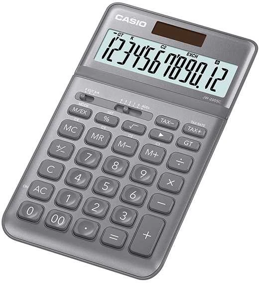 Stalinis skaičiuotuvas CASIO JW-200SC, blizgi pilka sp.