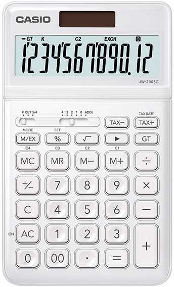 Stalinis skaičiuotuvas CASIO JW-200SC, balta sp.