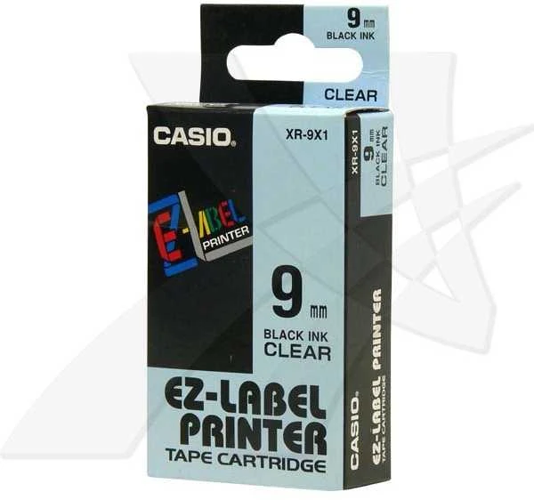 Casio originali etikečių spausdintuvo juosta, Casio, XR-9X1, juoda spausdinimo/permatomos pagrindas, nelaminuotas, 8m, 9mm