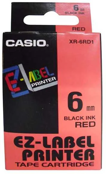 Casio originali etikečių spausdintuvo juostelė, Casio, XR-6RD1, juoda druk/raudona įdėklas, nelaminuotas, 8m, 6mm