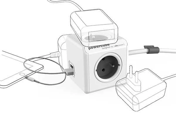 Cubenest – Powercube, 1,5 m, išplėstinis USB PD 35 W, 2X C, pilkas, POWERCUBE, 4 lizdai, 2 x USB C, maitinimo tiekimas 35 W