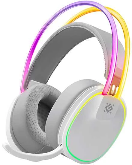 Defender Tsunami baltos ausinės su RGB apšvietimu