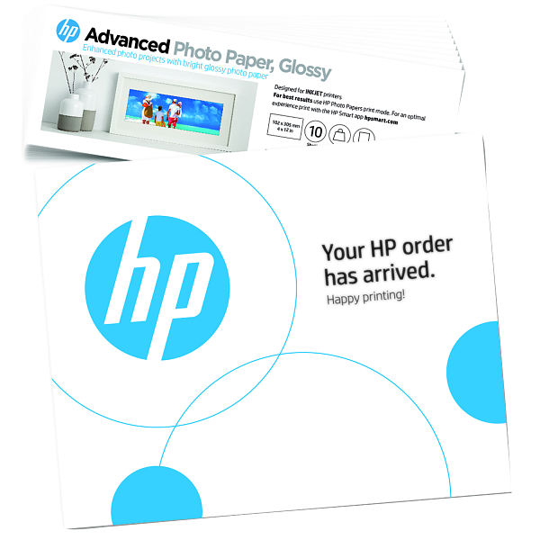 HP Advanced – blizgus – 10,5 mil – 102 x 305 mm – 250 g/m2 – 65 svarai – 10 lapų fotopopierius – skirtas ENVY Inspire 7920e aprašymas - Prekės nuotrauka