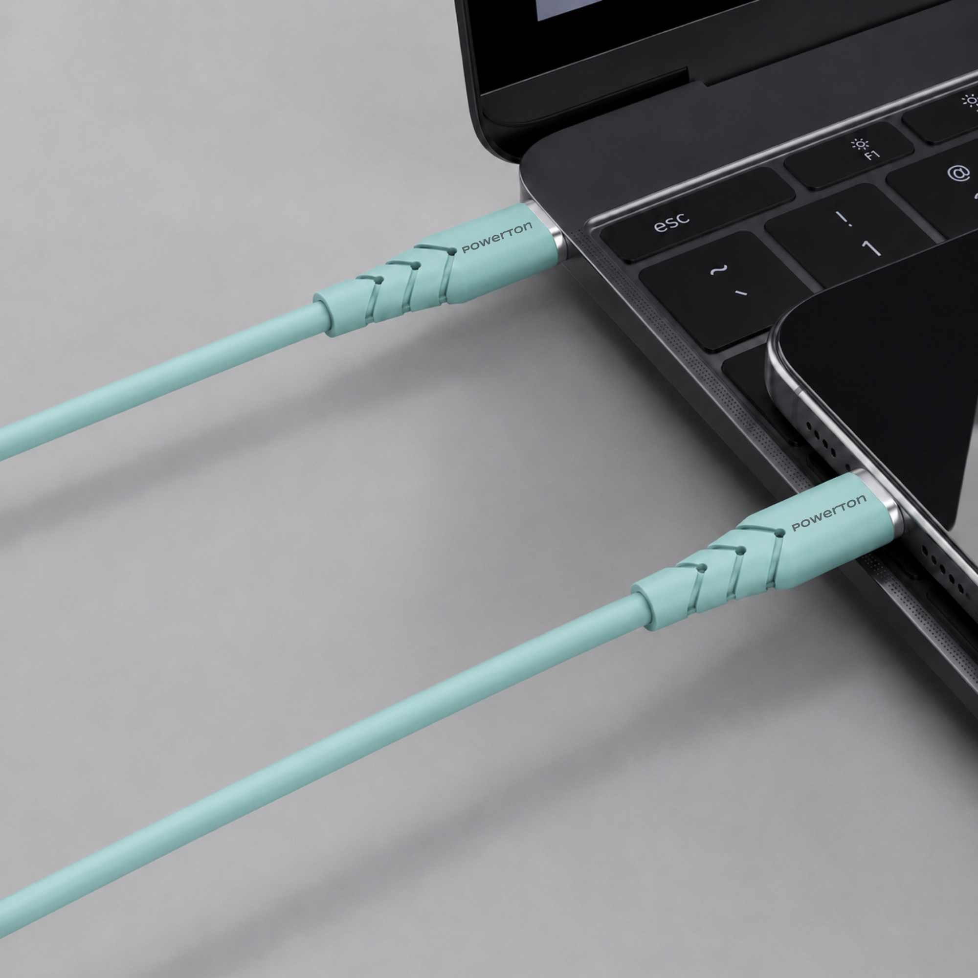 Neutralle Powerton ENERGY PASTEL EDITION USB-C kabelis, 60 W, 1 m, silikoninis, mėtų aprašymas - Prekės nuotrauka