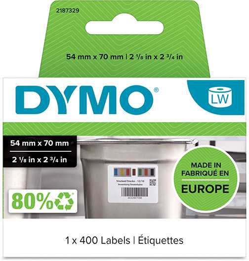 Dymo etykiety papierowe 70mm x 54mm, balta, Etykiety gastronomiczne, 1x400 vnt., 2187329