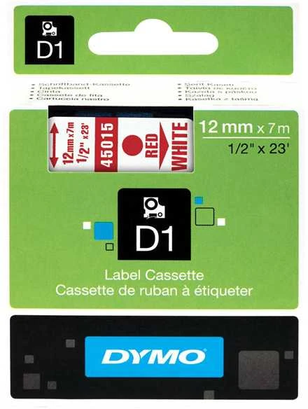 Juostelė DYMO D1 12mm x 7m, vinilinė, raudona ant balto / S0720550 45015