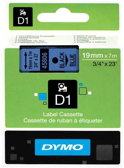 D1, prekės ženklo juosta, 19mm, juodas tekstas ant mėlynos juostos, 7m - 45806 DYMO / S0720860