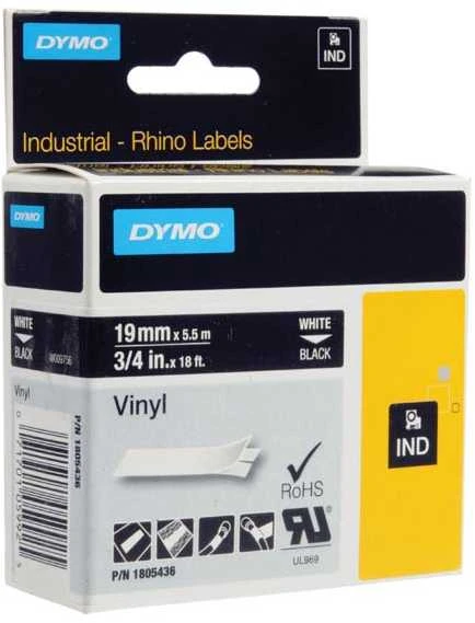 DYMO Rhino Vinilinė Juostelė 19mm x 5.5m / baltas ant juodos (1805436)