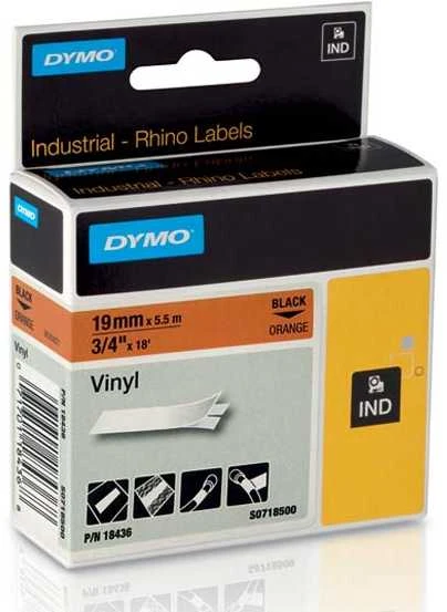 DYMO Rhino Vinilinė Juostelė 19mm x 5.5m / juodas ant oranžinės (18436)