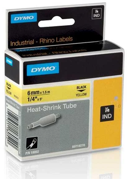 DYMO 18052 RHINO Termo vamzdelis 6mm x 1,5m (geltona / juodas šifras)