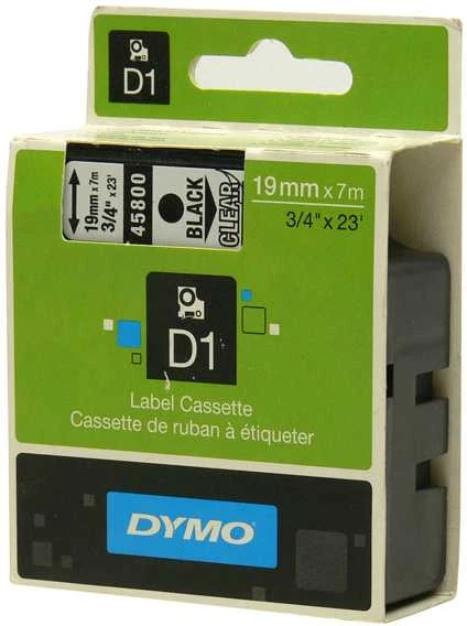 D1, žymėjimo juosta, 19mm, juodas tekstas ant skaidrios juostos, 7m - 45809 DYMO / S0720820