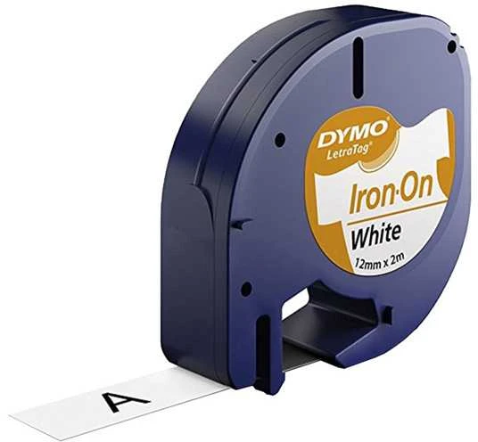 Juostelė DYMO LetraTag 12mm x 2m, juodos raidės baltoje juostoje, tinka aprangai