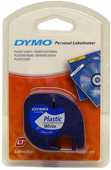 Juostelė DYMO LetraTag 12mm x 4m, plastikinė, juoda ant balto / S0721660 91221