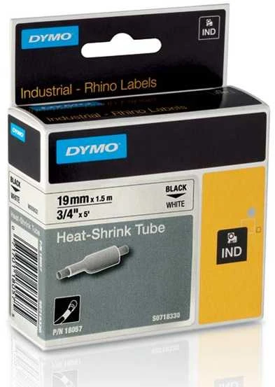 DYMO Rhino Professional, pastebimai susitraukiantis vamzdelis, 19x1,5 mm, juodas tekstas ant baltos žarnos, 1,5 m 18057
