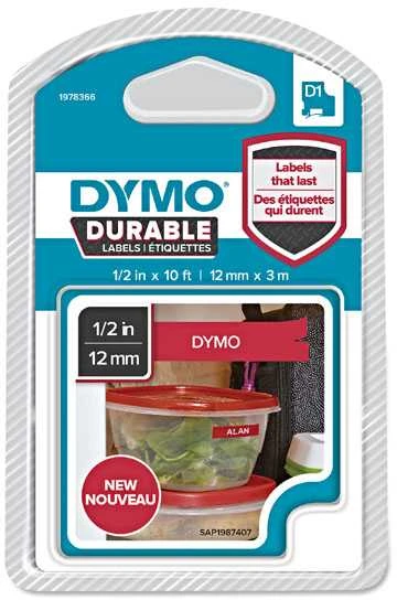 DYMO D1 Durable Juostelė 12mm x 3m / baltas ant raudonos (1978366)