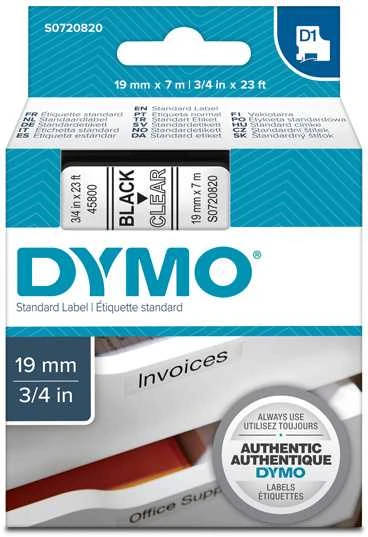 D1, žymėjimo juosta, 19mm, juodas tekstas ant skaidrios juostos, 7m - 45809 DYMO / S0720820