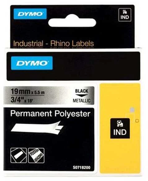 DYMO Rhino Poliesterio Juostelė 19mm x 5.5m / juodas ant metalizuotos / (18487)