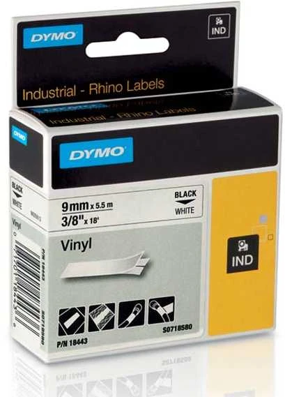 Dymo Vinilinė juostelė RHINO 9MMx5.5M, JUODA/BALTA