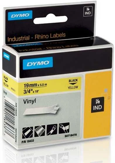 Juostelė DYMO Rhino 19mm x 5.5m, vinilinė, juoda ant geltono / S0718470 18433
