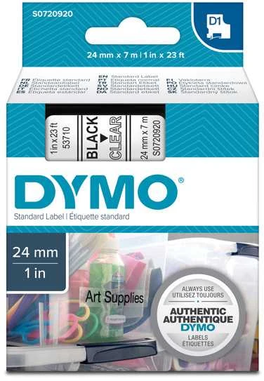DYMO D1 Standard - Juodas on Transparent - 24mm etikečių juostelė Juoda ant skaidrios