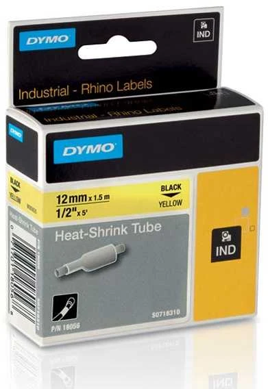 DYMO Rhino Professional, pastebimas susitraukiantis vamzdelis, 12x1,5 mm, juodas tekstas ant geltonos žarnos, 1,5 m, 18056