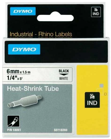 RhinoPRO kabelių žymėjimo vamzdelis 6 mm, juodas tekstas ant balto vamzdelio, 1,5 m DYMO / 18051